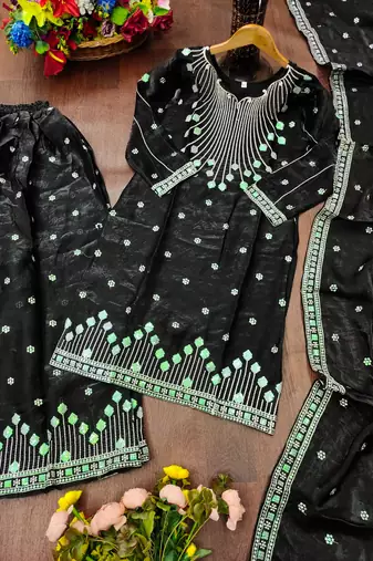 black silk festive kurta set