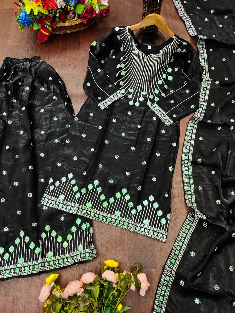 black silk festive kurta set