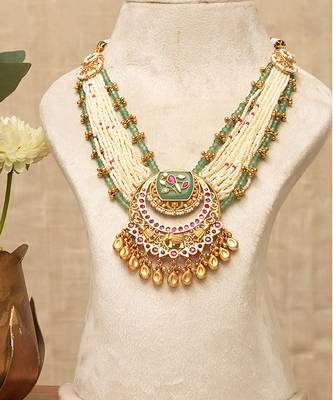 Gold plated kundan multistrand meenakari necklace set 2