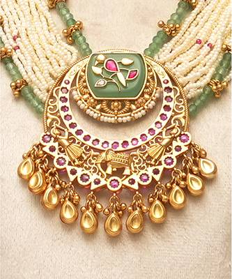 Gold plated kundan multistrand meenakari necklace set 3