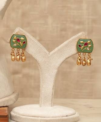 Gold plated kundan multistrand meenakari necklace set 4