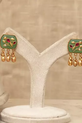 Gold plated kundan multistrand meenakari necklace set