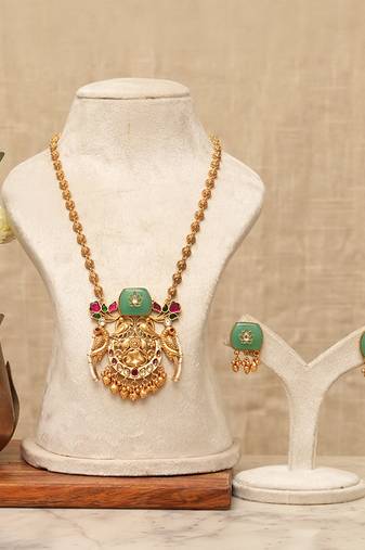 Gold plated mint green stones kundan necklace set