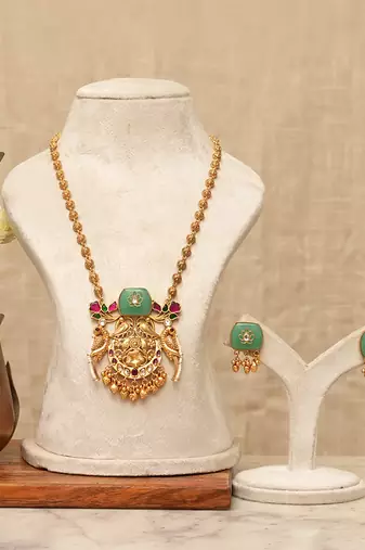 Gold plated mint green stones kundan necklace set