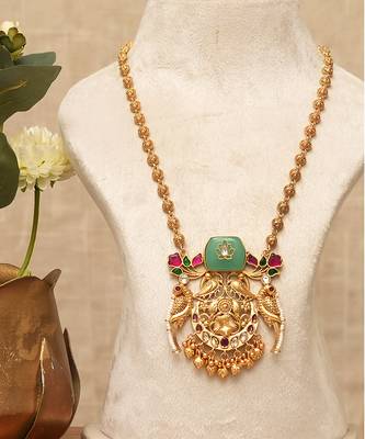 Gold plated mint green stones kundan necklace set 2