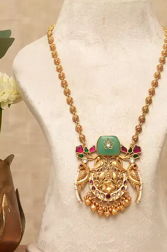Gold plated mint green stones kundan necklace set