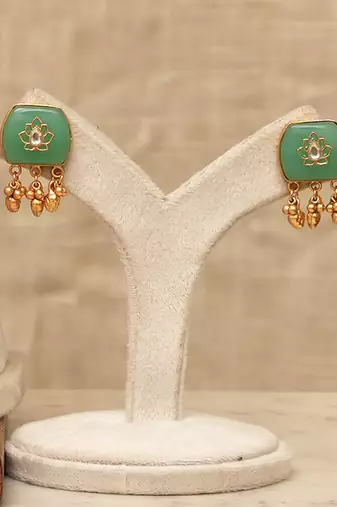Gold plated mint green stones kundan necklace set