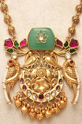 Gold plated mint green stones kundan necklace set
