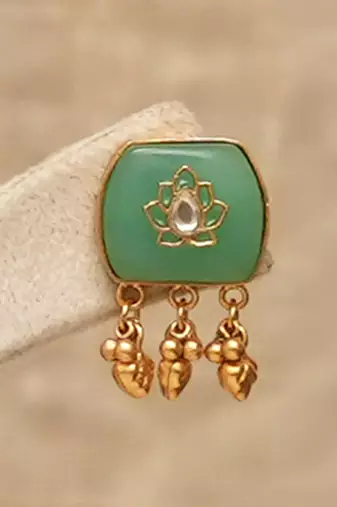 Gold plated mint green stones kundan necklace set