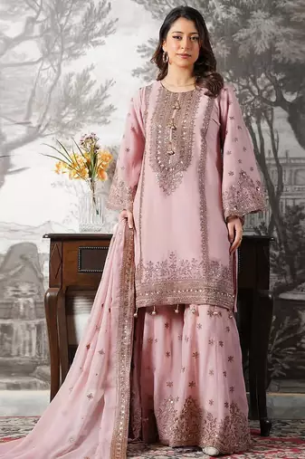 light-pink silk festive kurta set