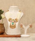 Gold plated multi strand meenakari pearl necklace set