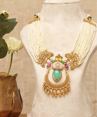Gold plated multi strand meenakari pearl necklace set 2