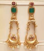Gold plated green stones kundan earrings