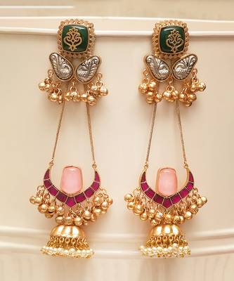 Gold plated multicolor stones kundan earrings 1