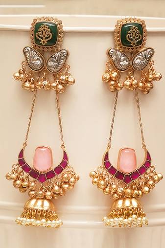 Gold plated multicolor stones kundan earrings