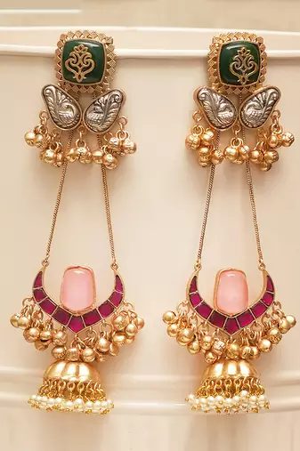 Gold plated multicolor stones kundan earrings