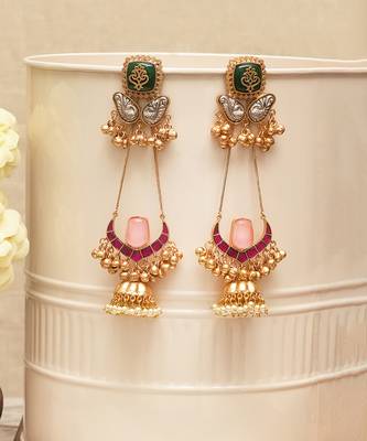 Gold plated multicolor stones kundan earrings 2