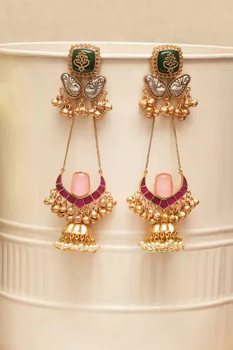 Gold plated multicolor stones kundan earrings