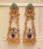Gold plated blue green stones kundan earrings
