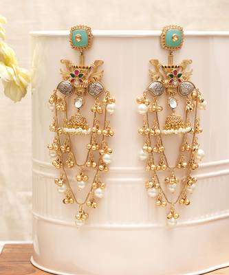Mint green stones multi-tiered chandelier earrings 1