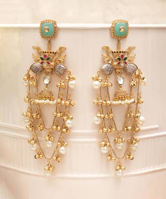 Mint green stones multi-tiered chandelier earrings 2