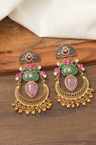 Multicolor stones chandbali earrings