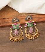 Multicolor stones chandbali earrings