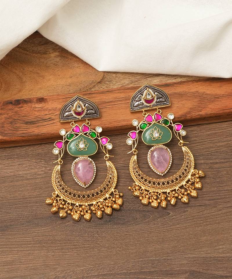 Multicolor stones chandbali earrings