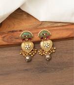 Gold plated green stones heart drop earring