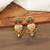 Gold plated green stones heart drop earring