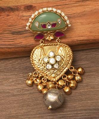 Gold plated green stones heart drop earring 2