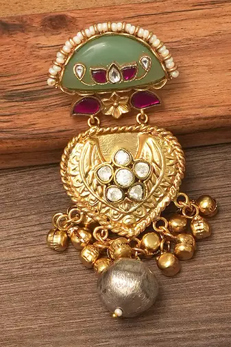 Gold plated green stones heart drop earring