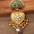 Gold plated green stones heart drop earring