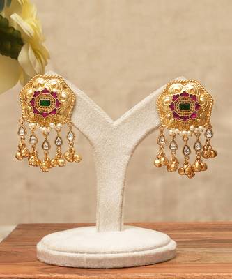 Pink stones floral statement stud earrings 1