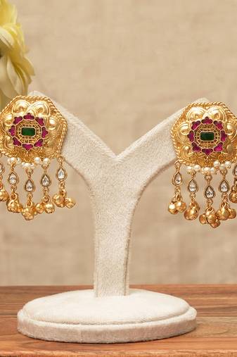 Pink stones floral statement stud earrings