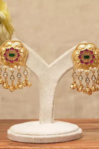 Pink stones floral statement stud earrings
