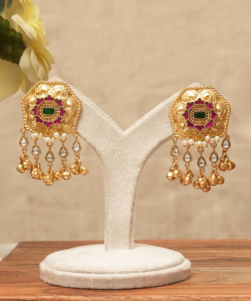 Pink stones floral statement stud earrings