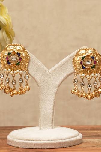 Green stones floral statement stud earrings