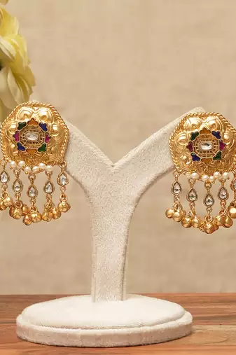 Green stones floral statement stud earrings