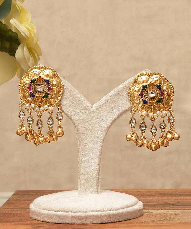 Green stones floral statement stud earrings