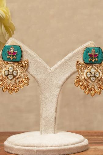 Turquoise blue stones statement earrings