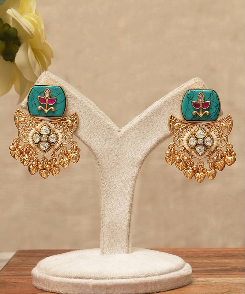 Turquoise blue stones statement earrings