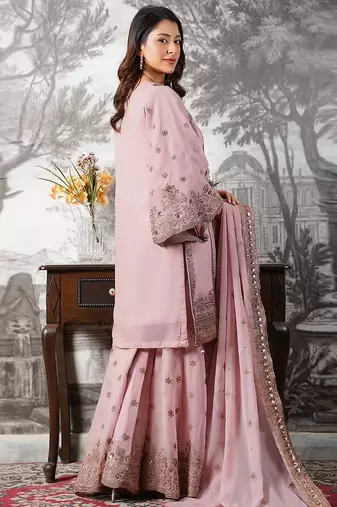 light-pink silk festive kurta set