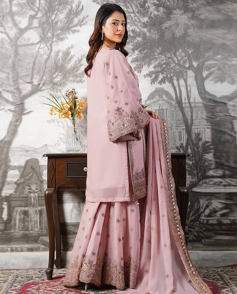 light-pink silk festive kurta set