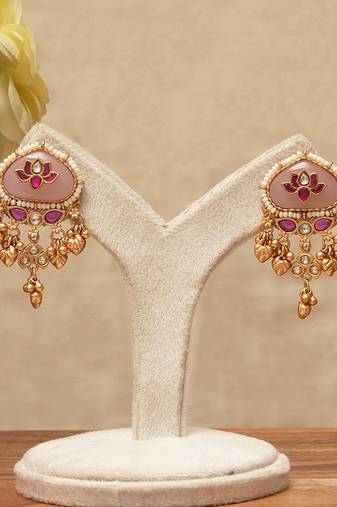 Baby pink stones meenakari earrings