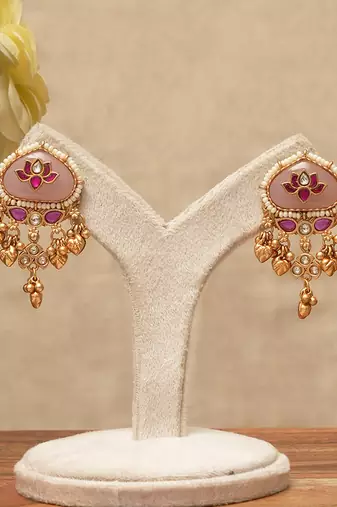Baby pink stones meenakari earrings
