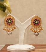 Gold plated ruby pink stones earrings