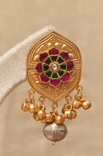 Gold plated ruby pink stones earrings