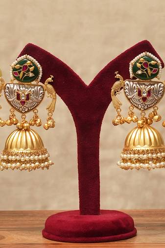 Green stones royal peacock jhumka earrings