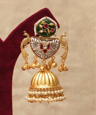 Green stones royal peacock jhumka earrings 2